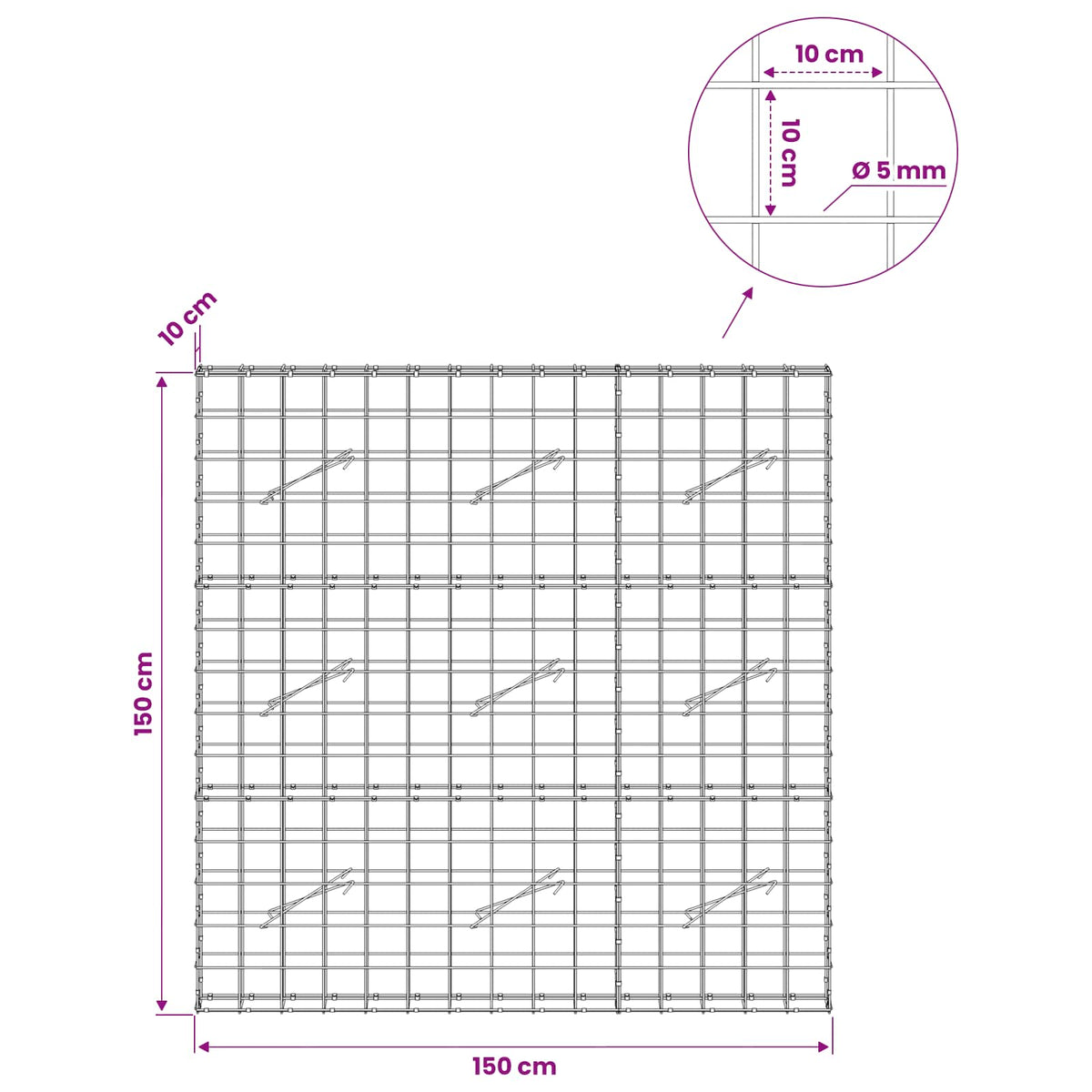 Gabion with 5 mm Wire and 10x10 cm Mesh 150x10x150 cm