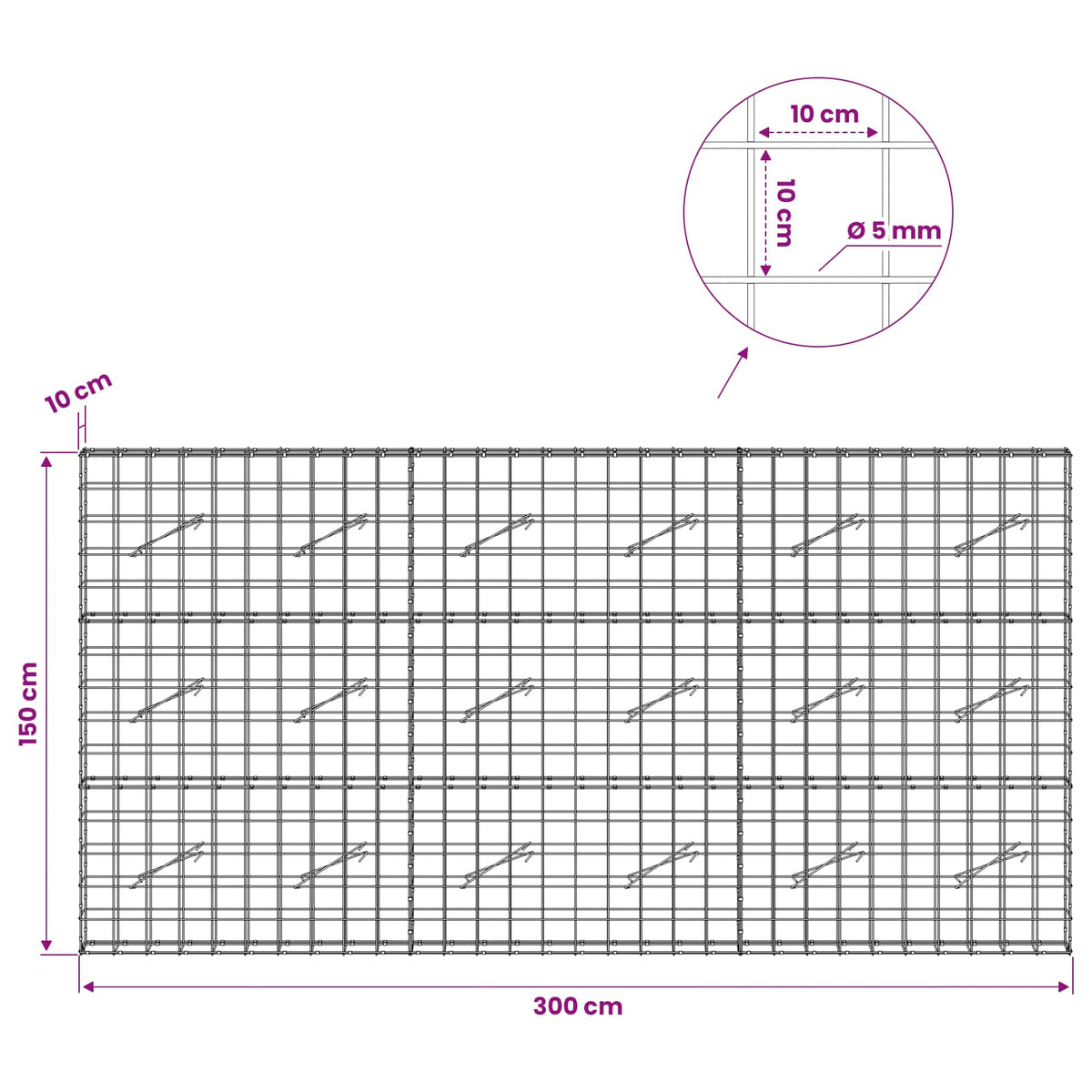 Gabion with 5 mm Wire and 10x10 cm Mesh 300x10x150 cm