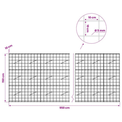 Gabion with 5 mm Wire and 10x10 cm Mesh 950x10x150 cm