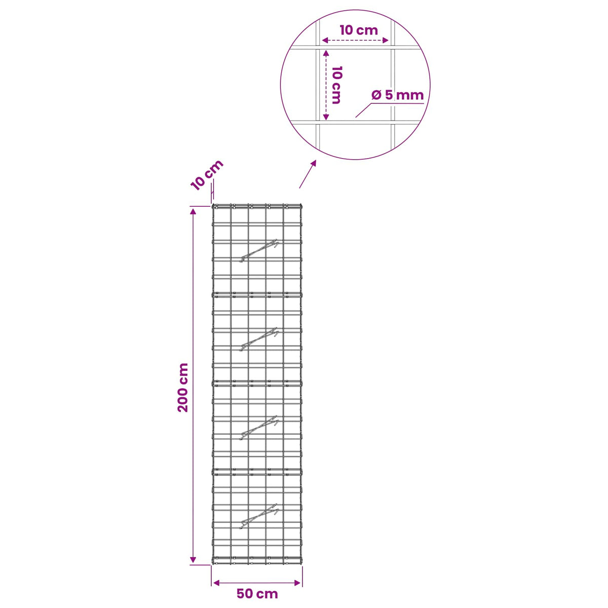 Gabion with 5 mm Wire and 10x10 cm Mesh 50x10x200 cm