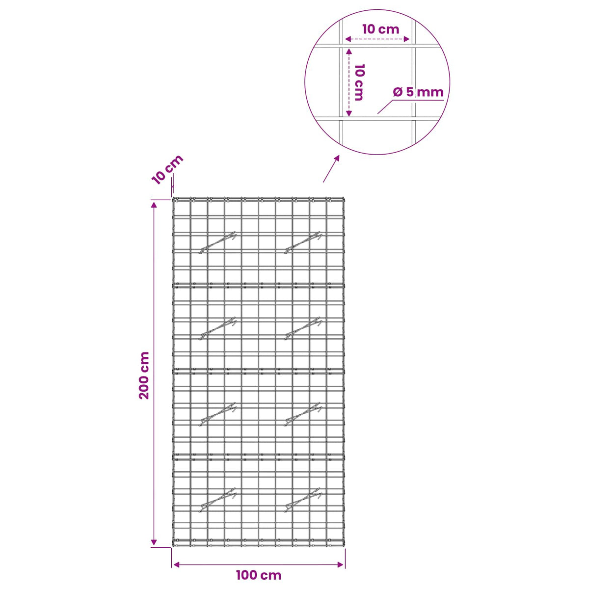 Gabion with 5 mm Wire and 10x10 cm Mesh 100x10x200 cm