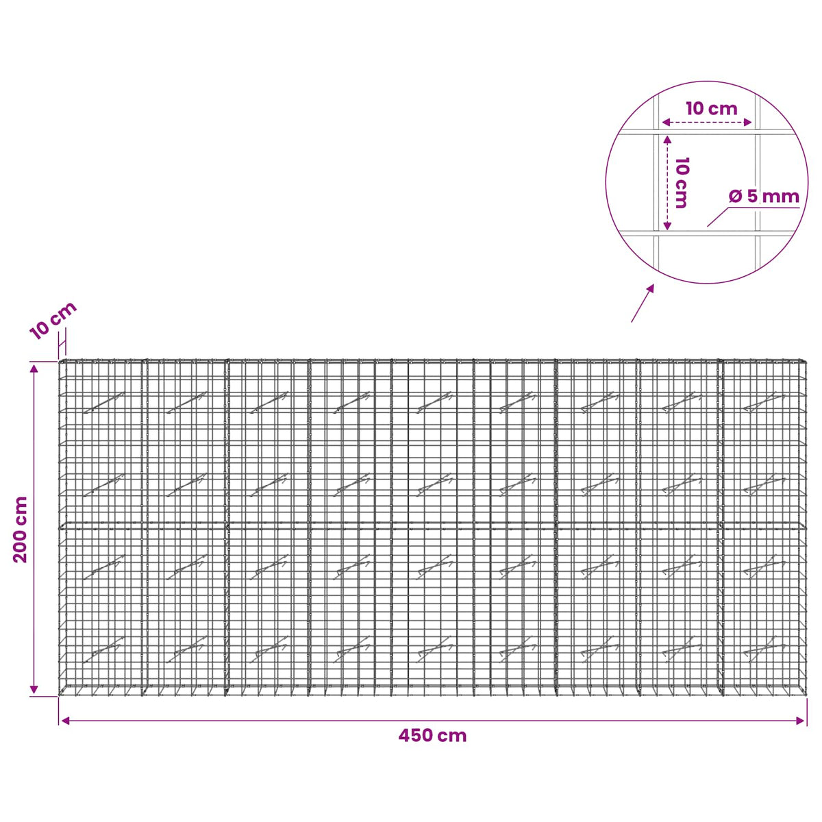 Gabion with 5 mm Wire and 10x10 cm Mesh 450x10x200 cm