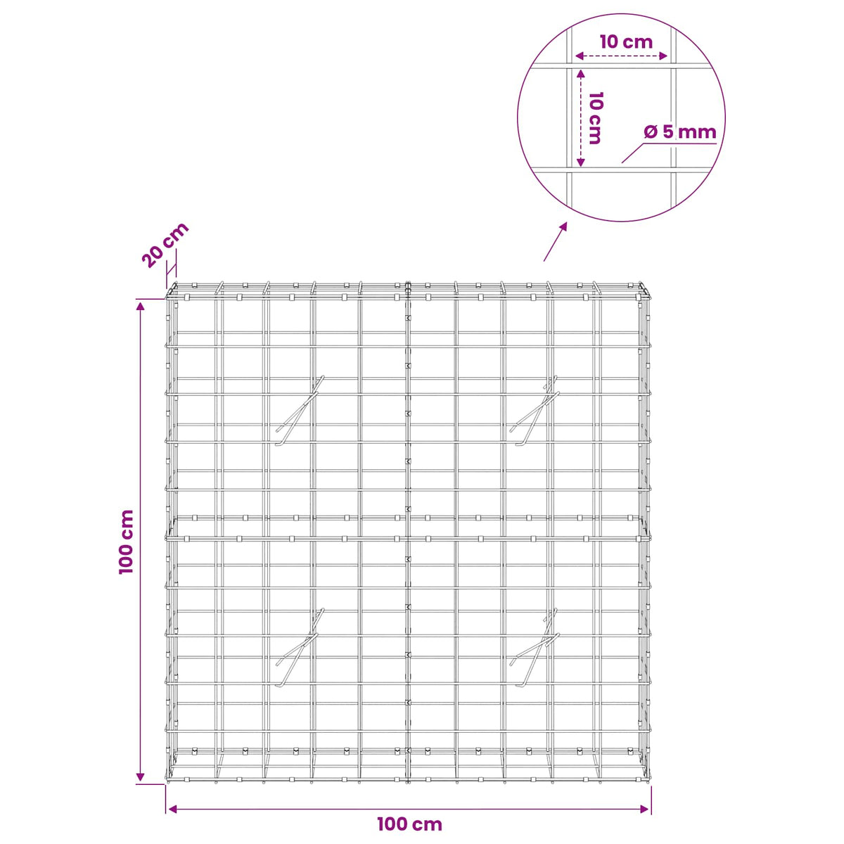 Gabion with 5 mm Wire and 10x10 cm Mesh 100x20x100 cm