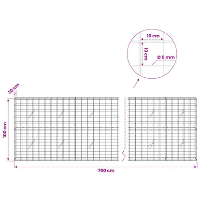Gabion with 5 mm Wire and 10x10 cm Mesh 700x20x100 cm
