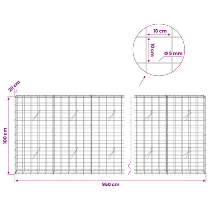 Gabion with 5 mm Wire and 10x10 cm Mesh 950x20x100 cm