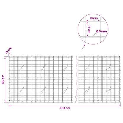 Gabion with 5 mm Wire and 10x10 cm Mesh 1150x20x100 cm