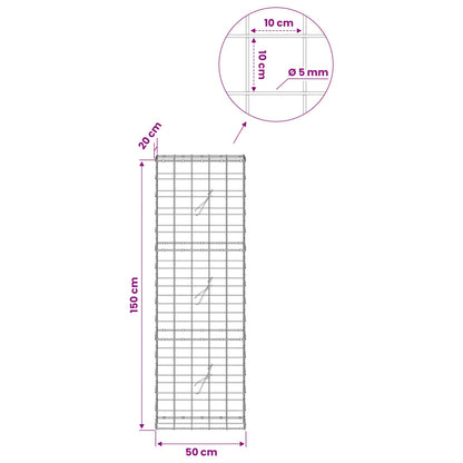 Gabion with 5 mm Wire and 10x10 cm Mesh 50x20x150 cm