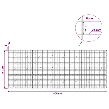 Gabion with 5 mm Wire and 10x10 cm Mesh 400x20x150 cm