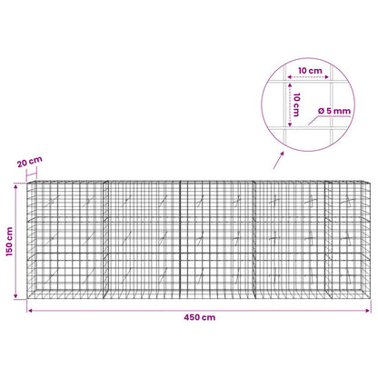 Gabion with 5 mm Wire and 10x10 cm Mesh 450x20x150 cm