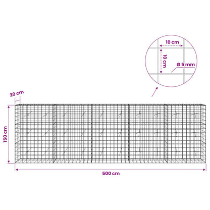 Gabion with 5 mm Wire and 10x10 cm Mesh 500x20x150 cm