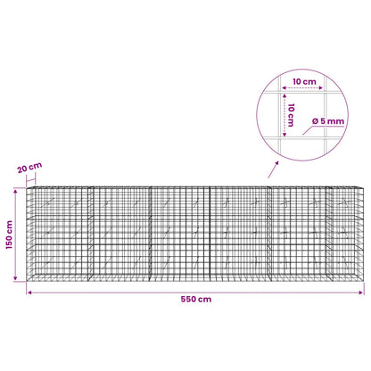 Gabion with 5 mm Wire and 10x10 cm Mesh 550x20x150 cm