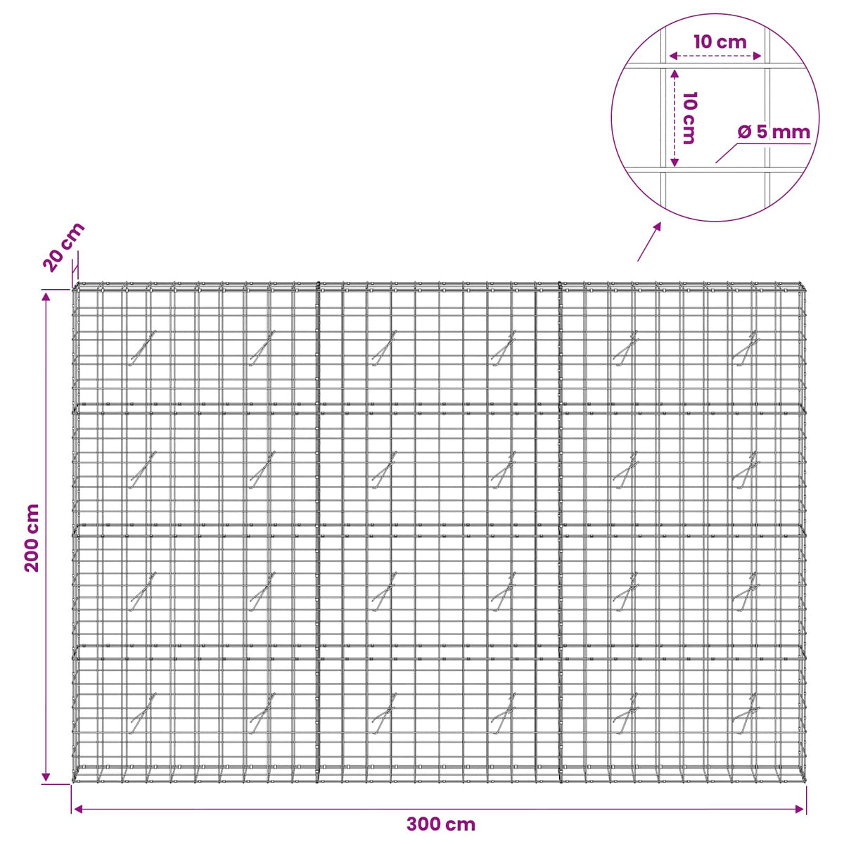 Gabion with 5 mm Wire and 10x10 cm Mesh 300x20x200 cm