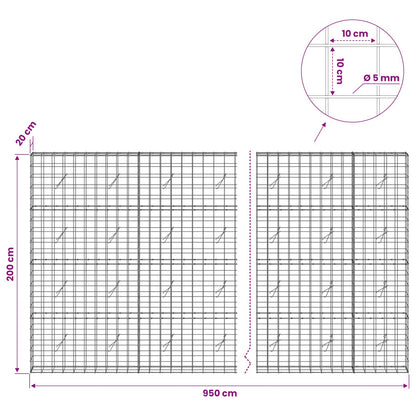 Gabion with 5 mm Wire and 10x10 cm Mesh 950x20x200 cm