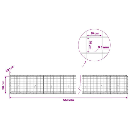 Gabion with 5 mm Wire and 10x10 cm Mesh 550x30x50 cm