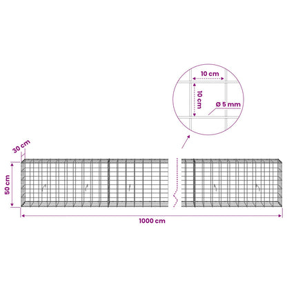 Gabion with 5 mm Wire and 10x10 cm Mesh 1000x30x50 cm