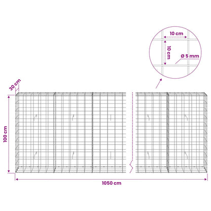 Gabion with 5 mm Wire and 10x10 cm Mesh 1050x30x100 cm
