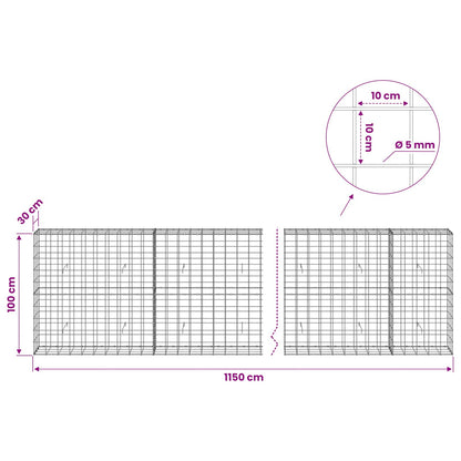 Gabion with 5 mm Wire and 10x10 cm Mesh 1150x30x100 cm