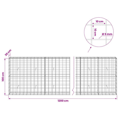 Gabion with 5 mm Wire and 10x10 cm Mesh 1200x30x100 cm