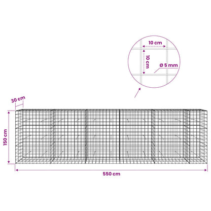 Gabion with 5 mm Wire and 10x10 cm Mesh 550x30x150 cm