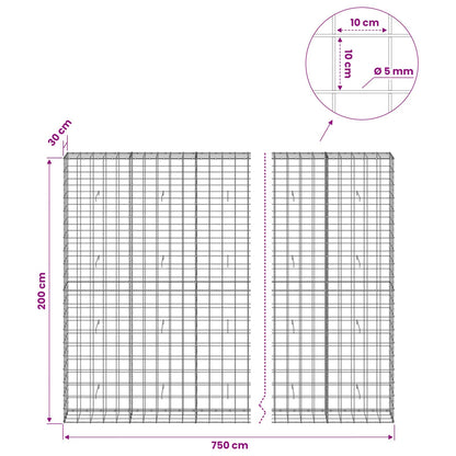 Gabion with 5 mm Wire and 10x10 cm Mesh 750x30x200 cm