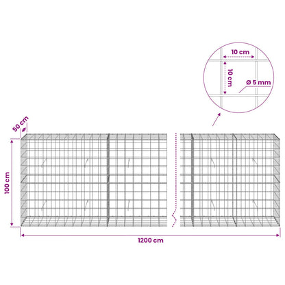 Gabion with 5 mm Wire and 10x10 cm Mesh 1200x50x100 cm