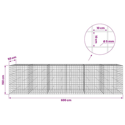 Gabion with 5 mm Wire and 10x10 cm Mesh 600x50x150 cm