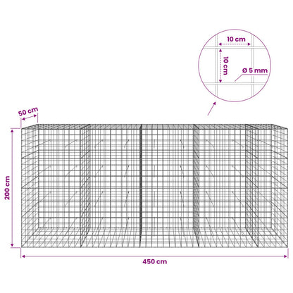 Gabion with 5 mm Wire and 10x10 cm Mesh 450x50x200 cm