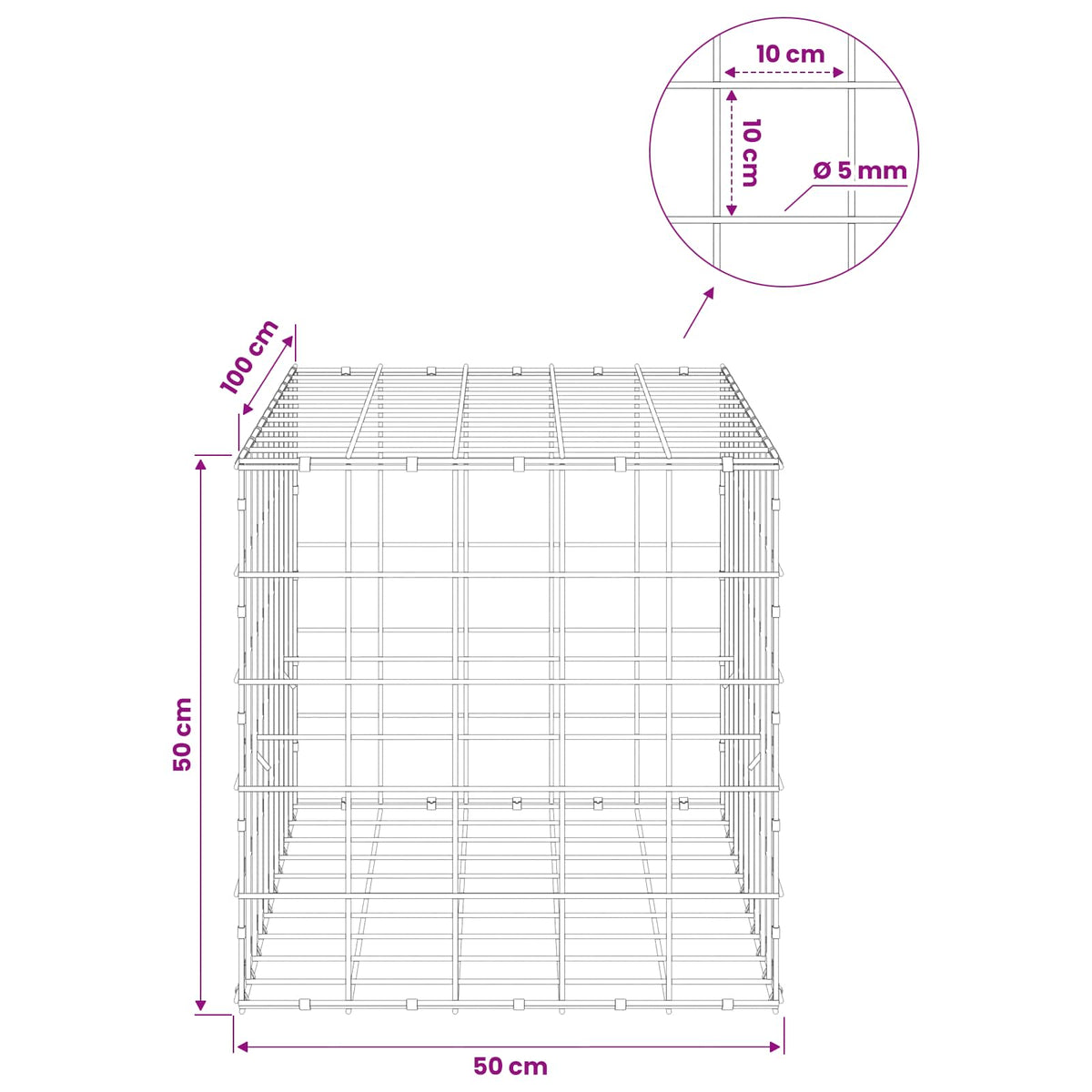 Gabion with 5 mm Wire and 10x10 cm Mesh 50x100x50 cm