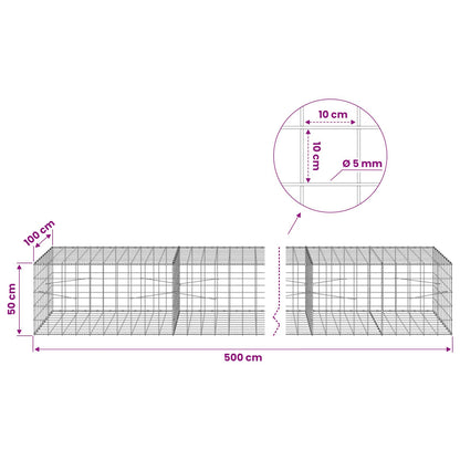 Gabion with 5 mm Wire and 10x10 cm Mesh 500x100x50 cm