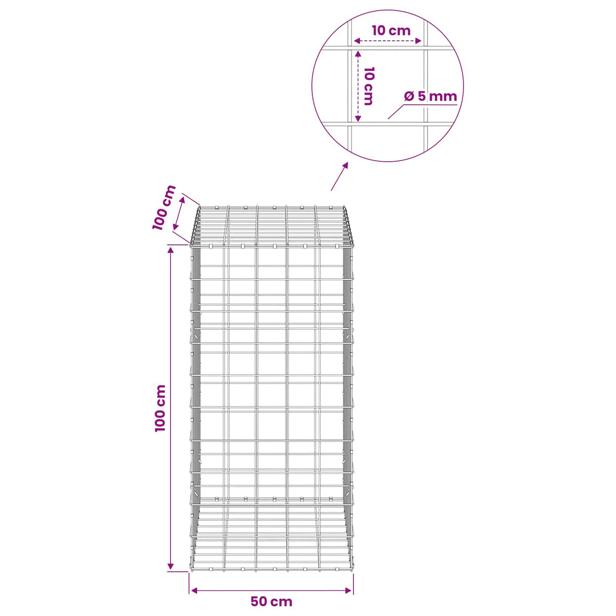 Gabion with 5 mm Wire and 10x10 cm Mesh 50x100x100 cm
