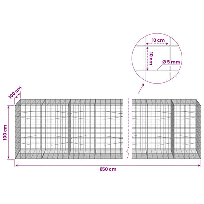 Gabion with 5 mm Wire and 10x10 cm Mesh 650x100x100 cm