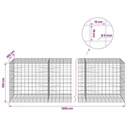 Gabion with 5 mm Wire and 10x10 cm Mesh 1200x100x100 cm