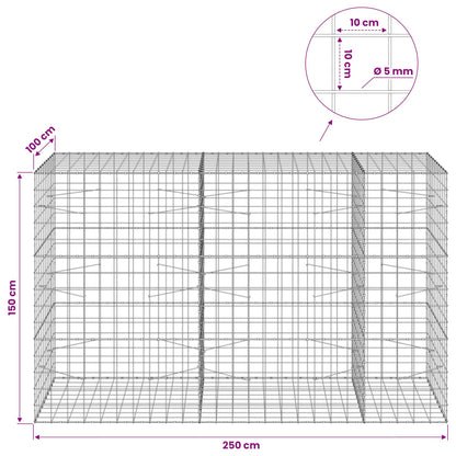 Gabion with 5 mm Wire and 10x10 cm Mesh 250x100x150 cm