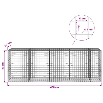 Gabion with 5 mm Wire and 10x10 cm Mesh 450x100x150 cm