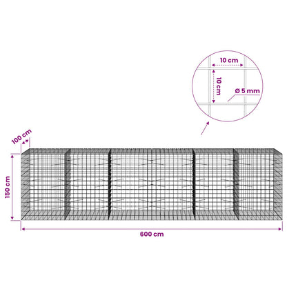 Gabion with 5 mm Wire and 10x10 cm Mesh 600x100x150 cm