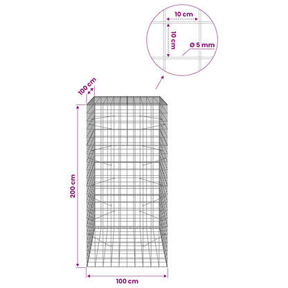 Gabion with 5 mm Wire and 10x10 cm Mesh 100x100x200 cm