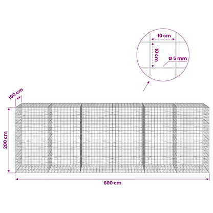 Gabion with 5 mm Wire and 10x10 cm Mesh 600x100x200 cm