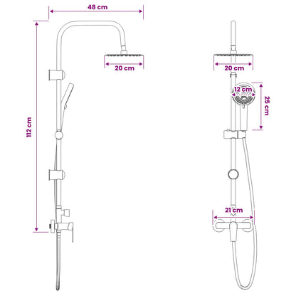 Shower System Chrome Stainless Steel 21 x 48 x 112 cm