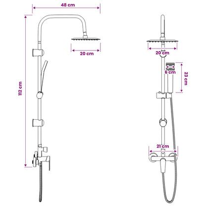 Shower System Chrome Stainless Steel 21 x 48 x 112 cm