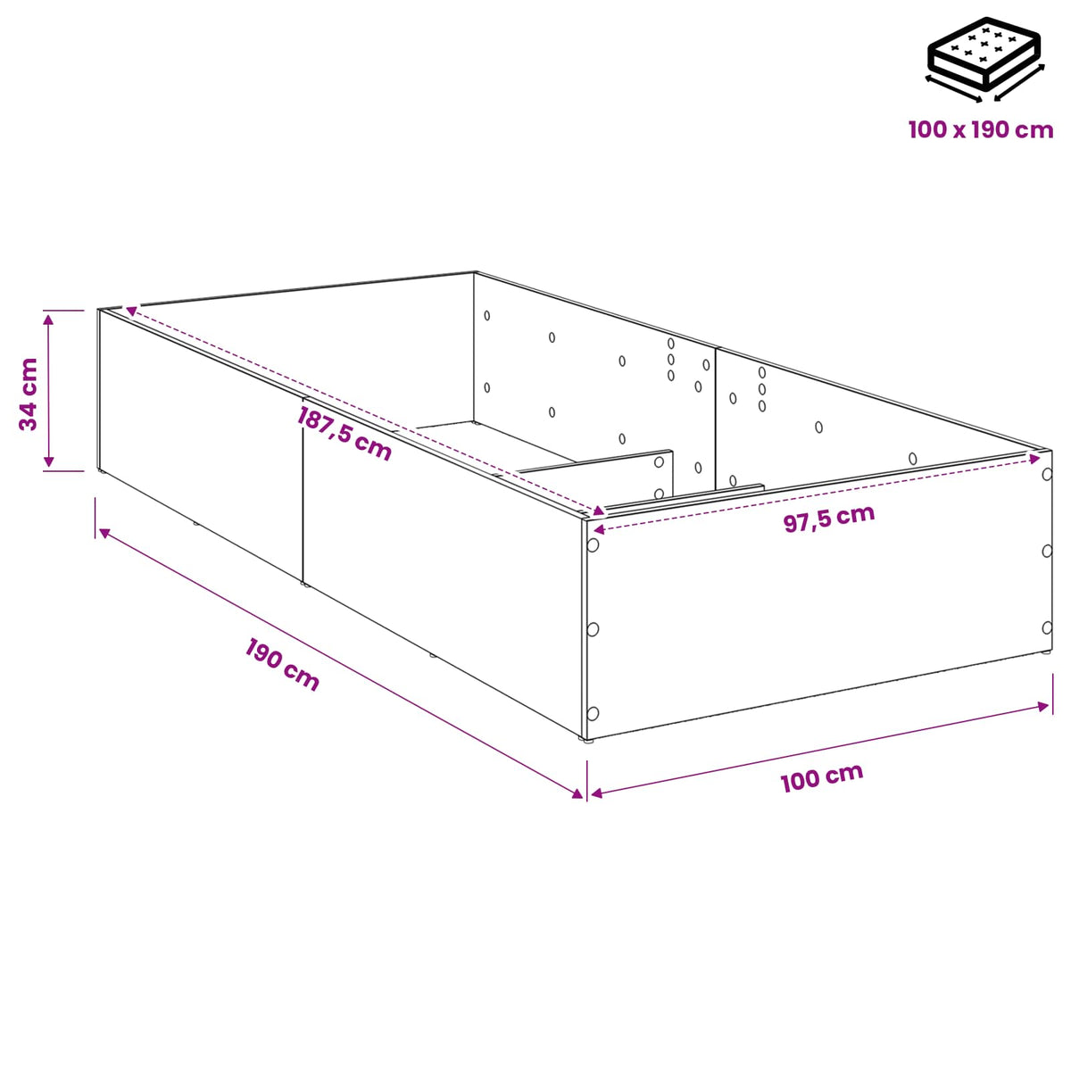 Bed Surround for Adjustable Bed Base Sonoma Oak 100 x 190 cm