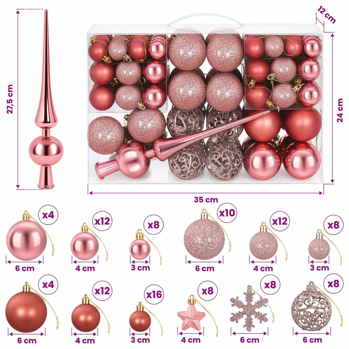 Christmas Ball Set 111 pcs Rose Pink 6 cm Polystyrene