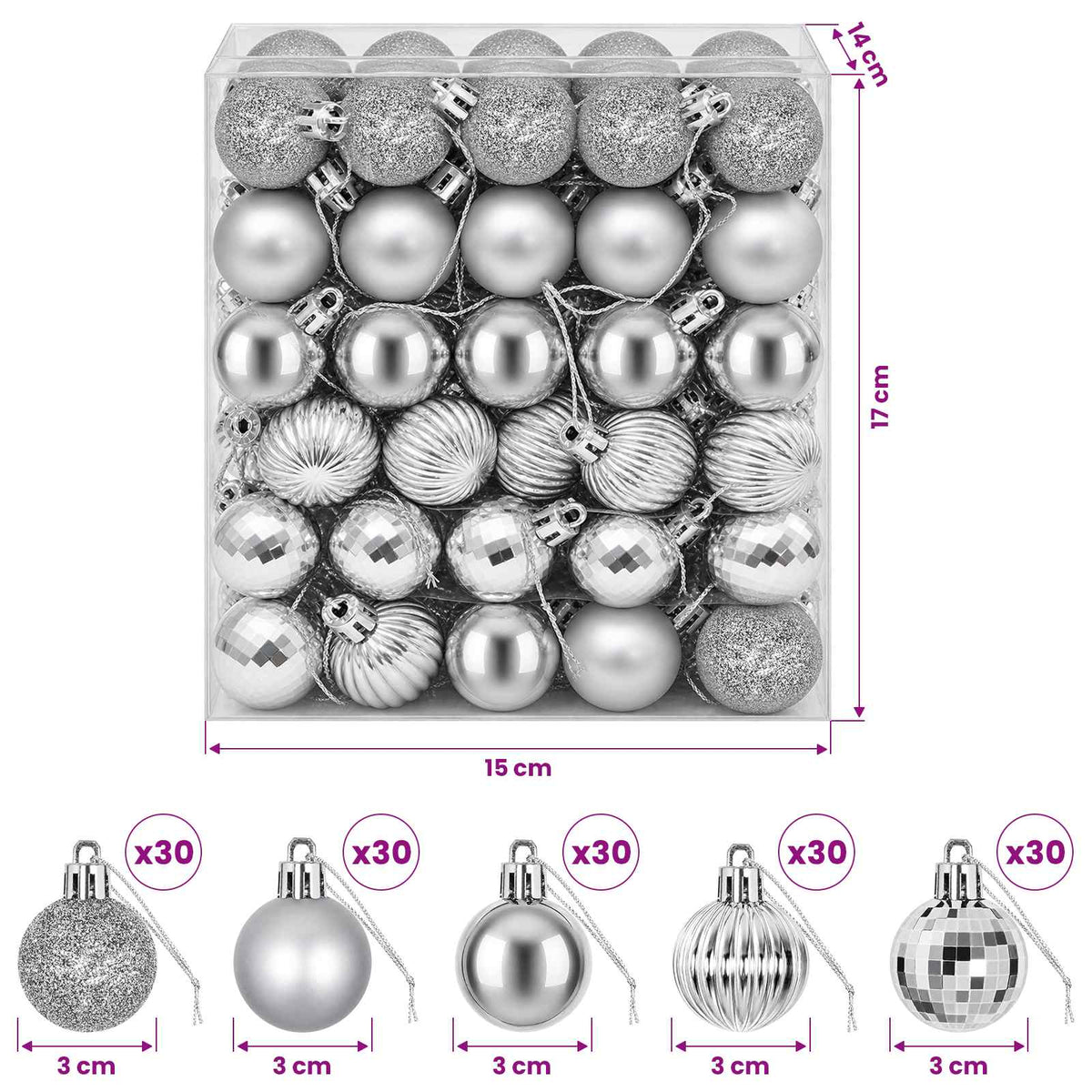 Christmas Ball Set 150 pcs Silver 3 cm Polystyrene