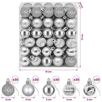 Christmas Ball Set 150 pcs Silver 3 cm Polystyrene