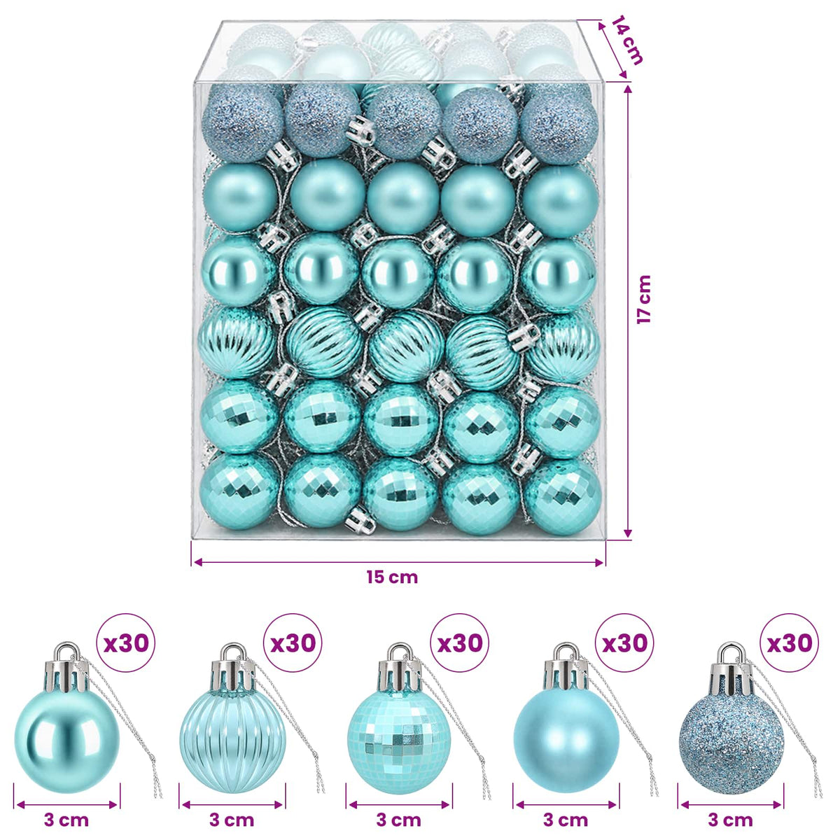 Christmas Ball Set 150 pcs Turquoise 3 cm Polystyrene