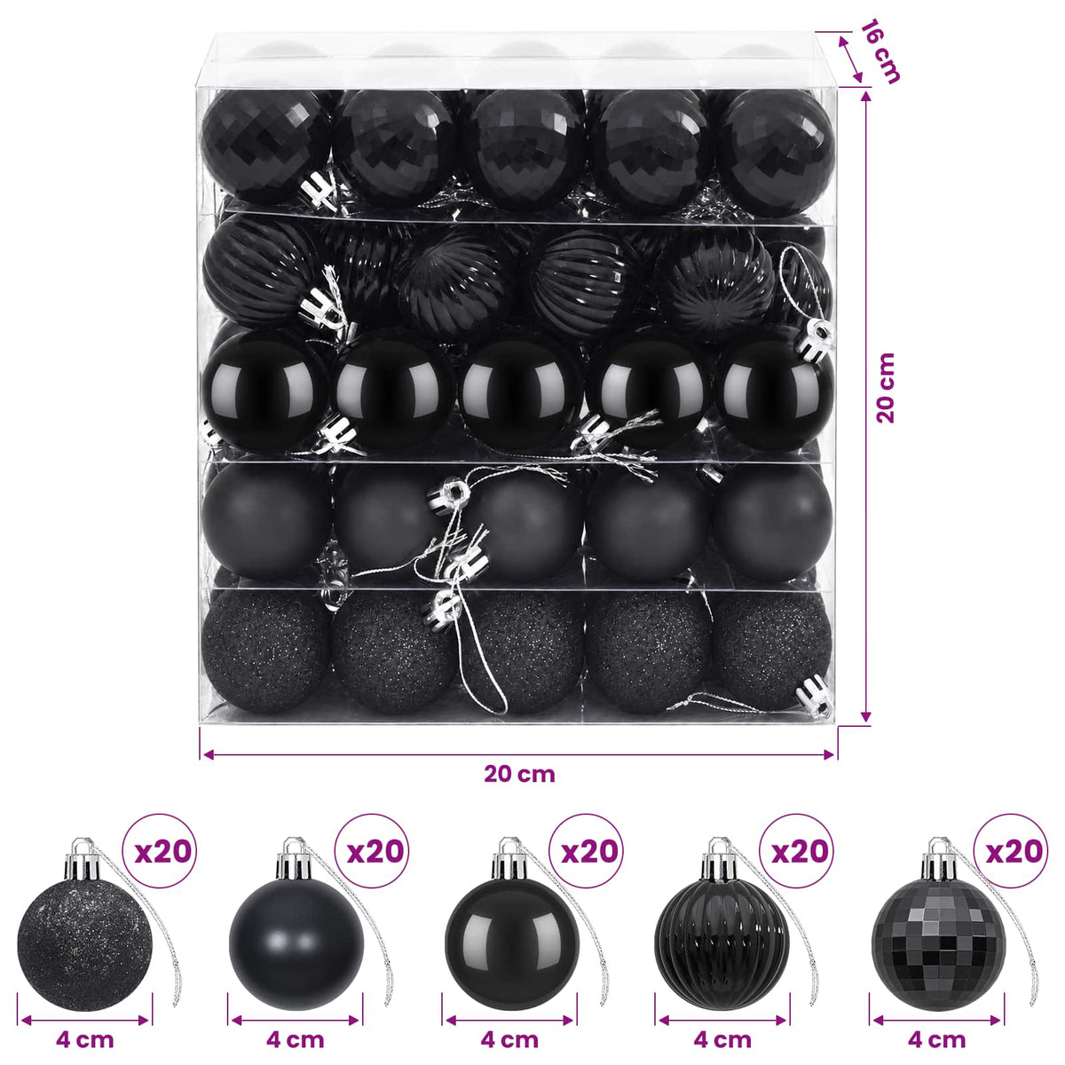 Christmas Ball Set 100 pcs Black 4 cm Polystyrene