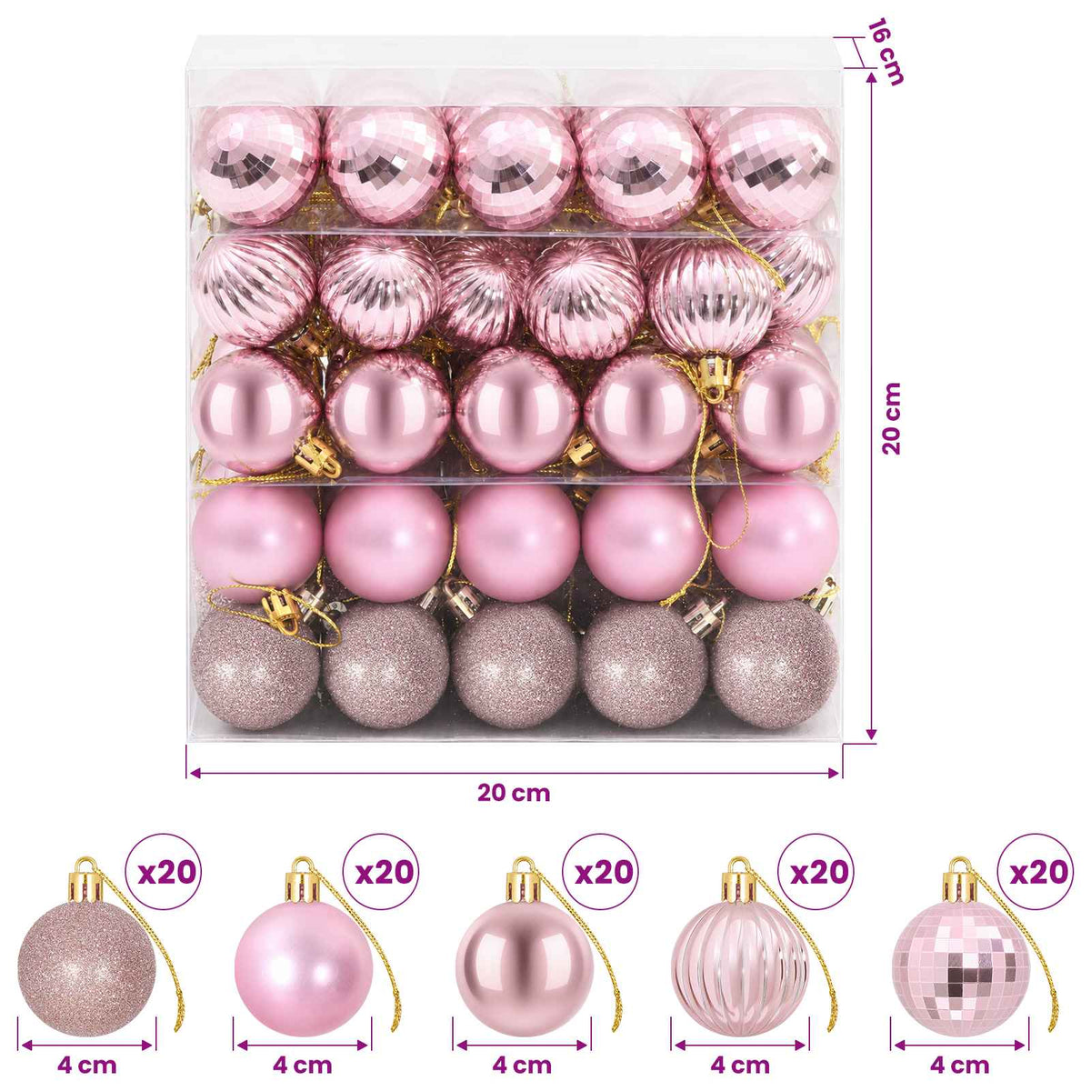 Christmas Ball Set 100 pcs Pink 4 cm Polystyrene