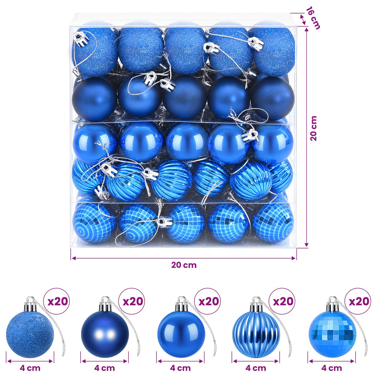 Christmas Ball Set 100 pcs Blue 4 cm Polystyrene