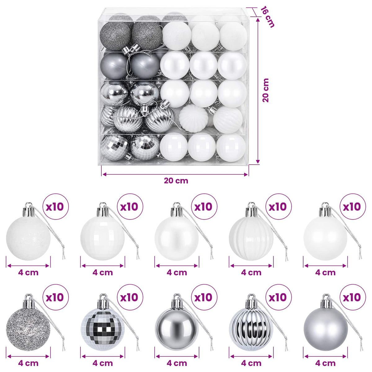 Christmas Ball Set 100 pcs White and Grey 4 cm Polystyrene