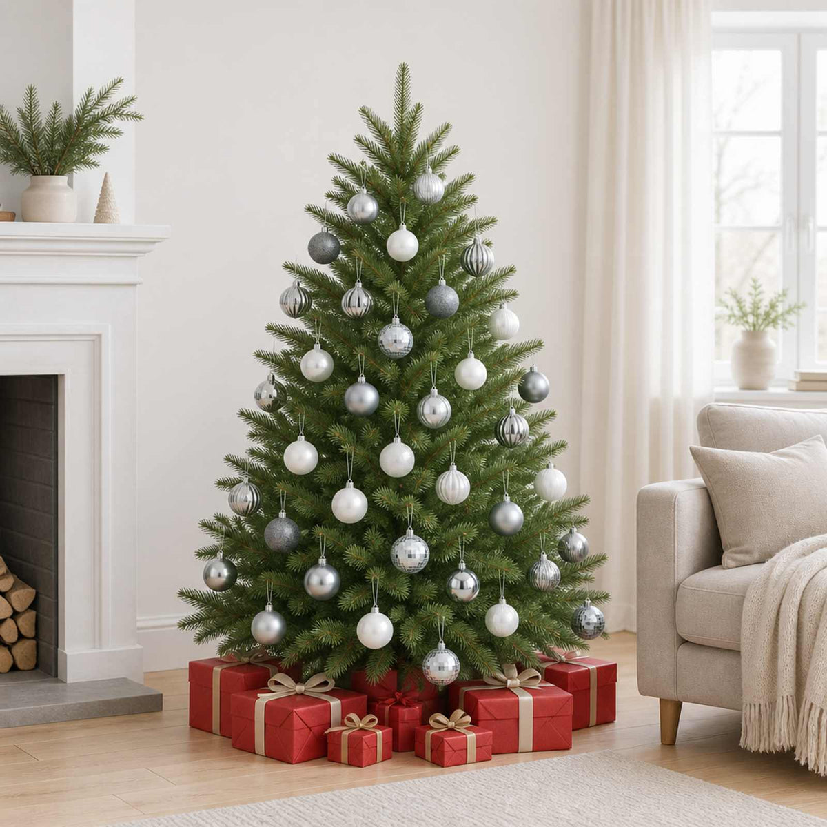 Christmas Ball Set 75 pcs White and Grey 6 cm Polystyrene