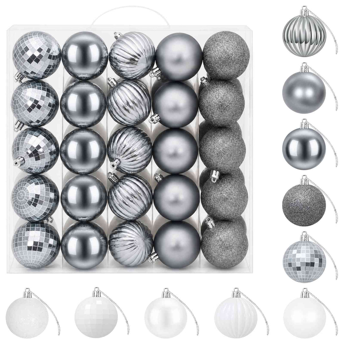 Christmas Ball Set 75 pcs White and Grey 6 cm Polystyrene